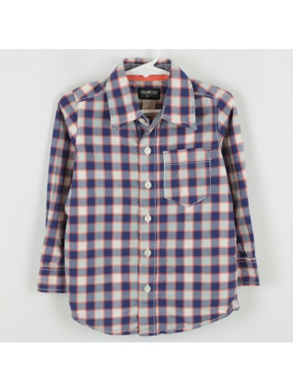 OshKosh B'Gosh Boys Size 4 Blue Plaid Lightweight Long Sleeve Button Up Shirt